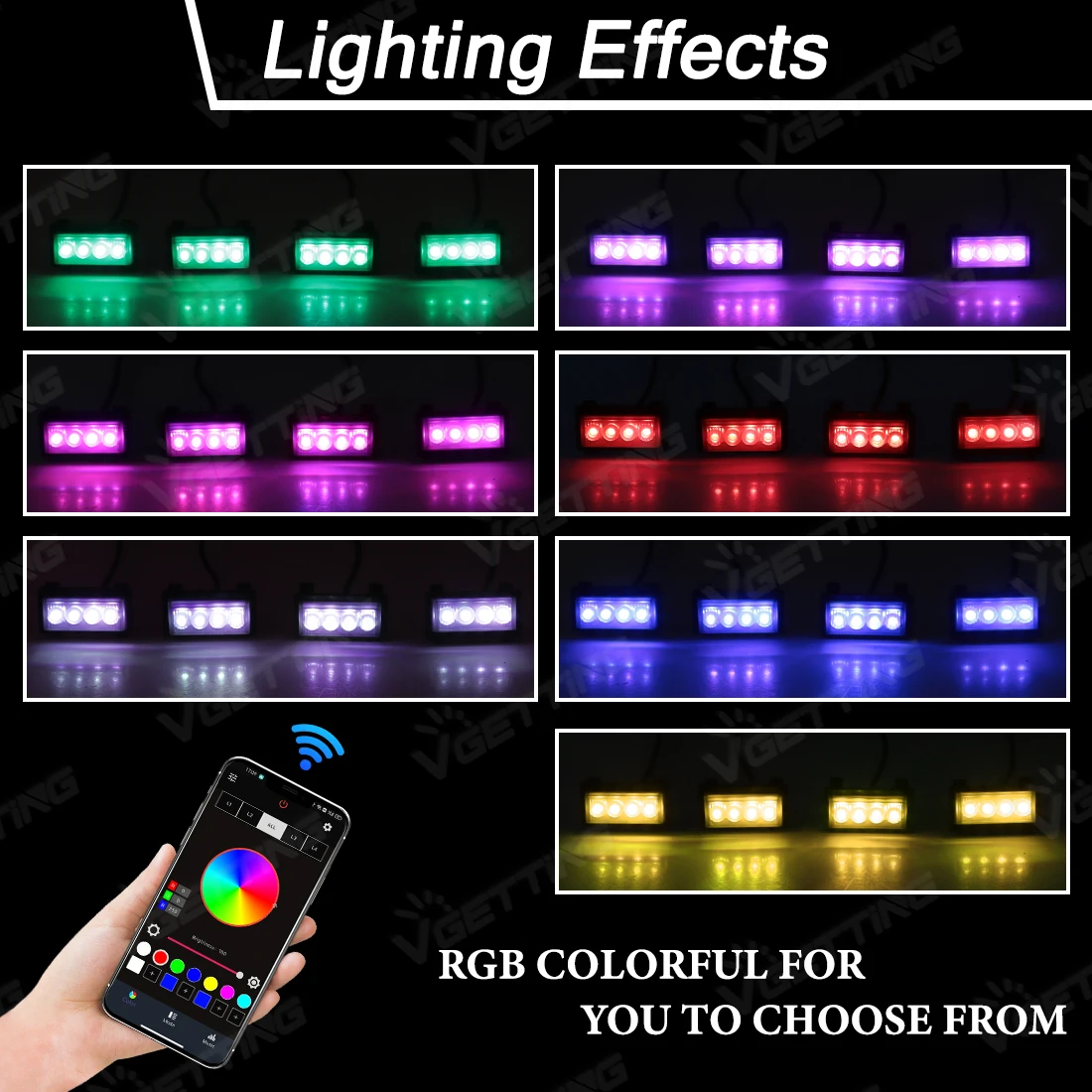 RGB Grille Lights For Jeep Wrangler JL 2018 2019 2020 2021 2023 Multi-Color LED Warning Lamp Daytime Running Light Grille Lights