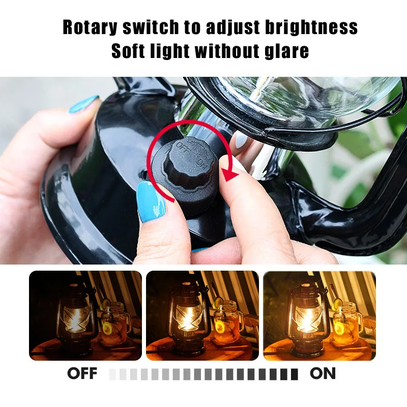 Solar Camping Lantern USB Rechargeable Outdoor Kerosene Lamp LED Dimmable Night Light Tent Travel Emergency Lighting Vintage