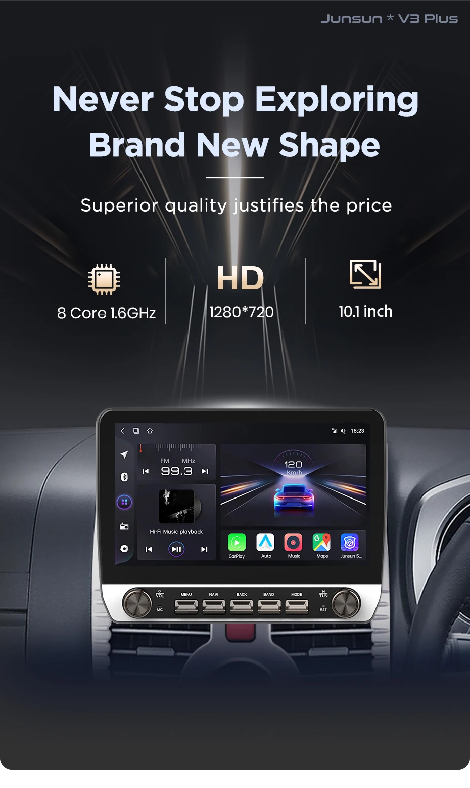 Junsun 10,1" Tasten Drahtloses Carplay AndroidAuto Autoradio für Toyota Rush TERIOS 2006 2007 2007-2016 Bluetooth GPS Navi 4G DSP – Detail 3