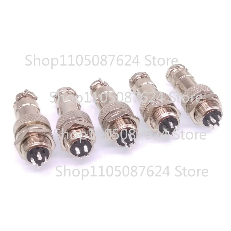 5Sets GX12 4Pin 12mm Panel Mounting Metal Aviation Connector Plug + Socket