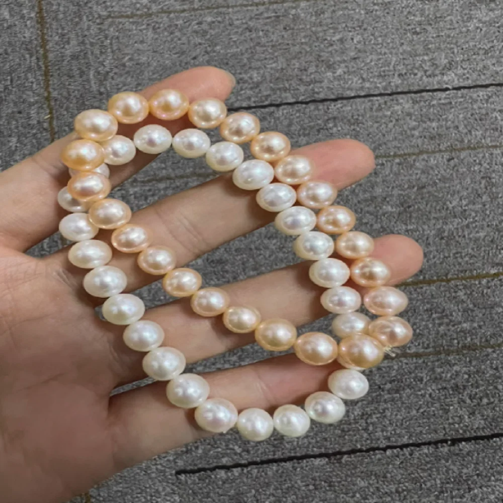 Natural Pearl Bracelet AAA7-8mm 8-9mm South Sea Pink Round Pearl Bracelet 7.5-8 inch Bracelet