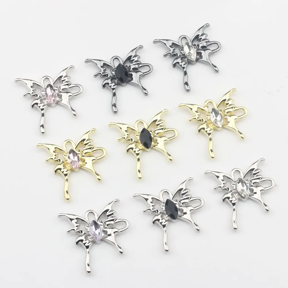 6pcs/lot Zinc Alloy Handmade Inlaid with zircon Butterfly Charms Connector For DIY Fashion Earrings Necklace Jewelry Accessories