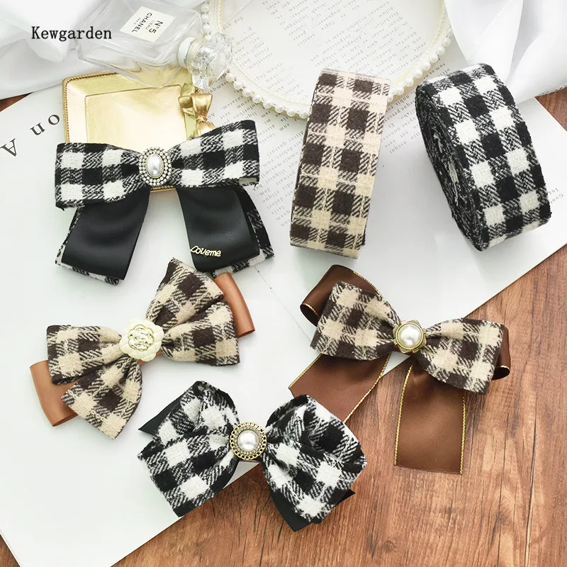 Kewgarden Cotton Line Plaid Ribbon DIY Hair Bow Materials Handmade Tape Gift Packing Crafts Bowknots Hair Accessories 10 Yards