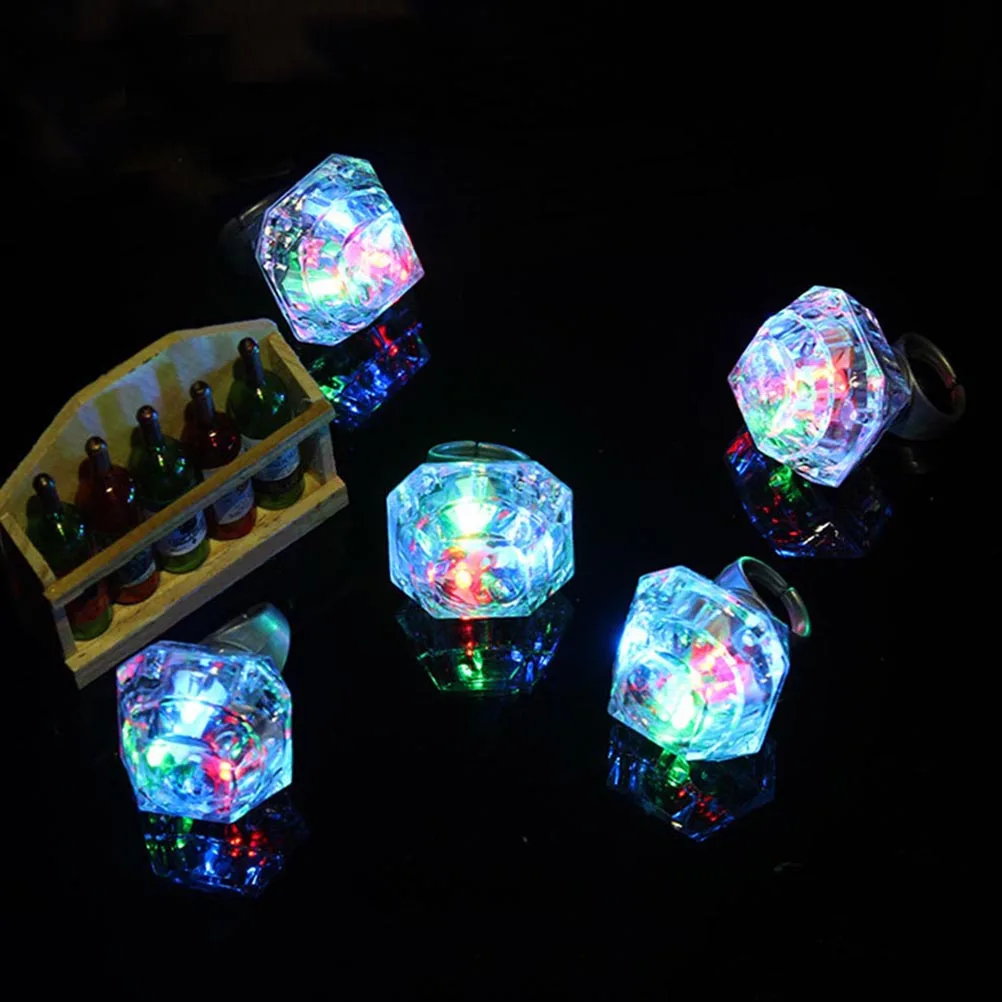 

8 Pcs LED Diamond Rings Light Up Toys Flashing Finger Rings Kids Gifts Props Diamond Shape Bright Halloween Costume