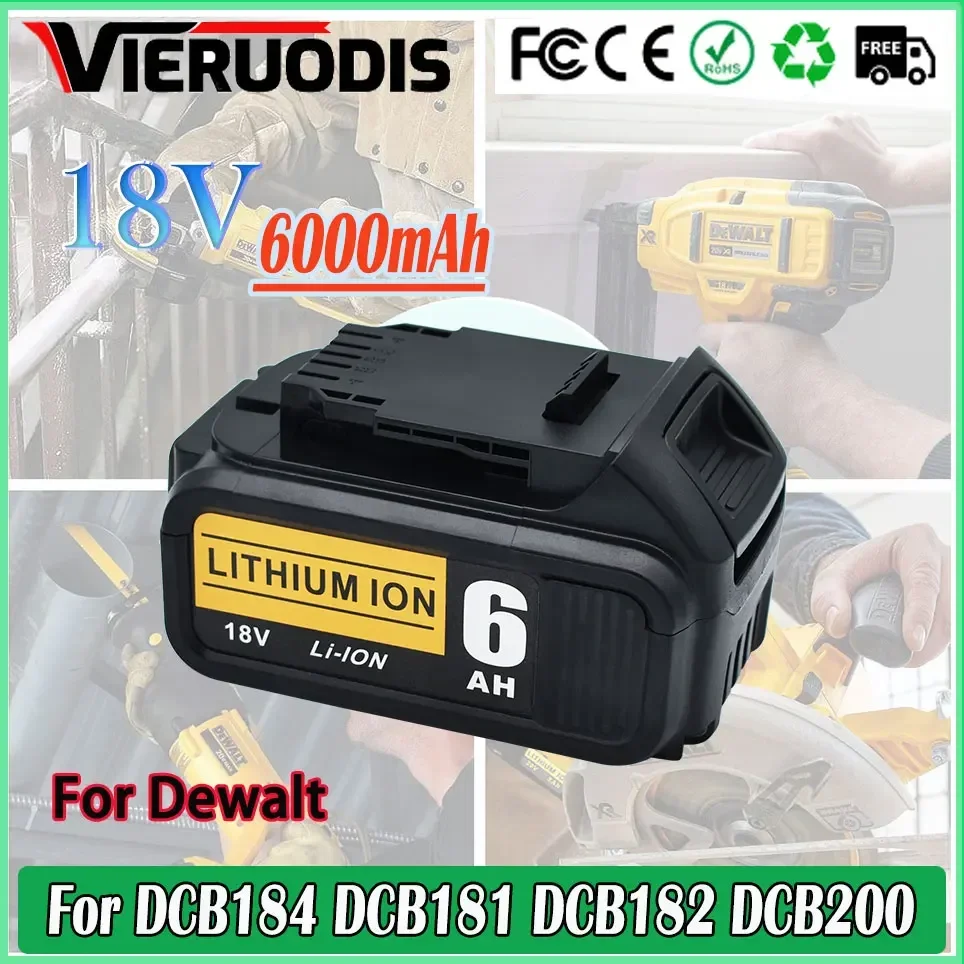 

for DeWalt 18V 6.0Ah 5.0Ah Lithium Battery power Tools DCB184 DCB200 rechargeable electric tool set 20v 5000mah Battery