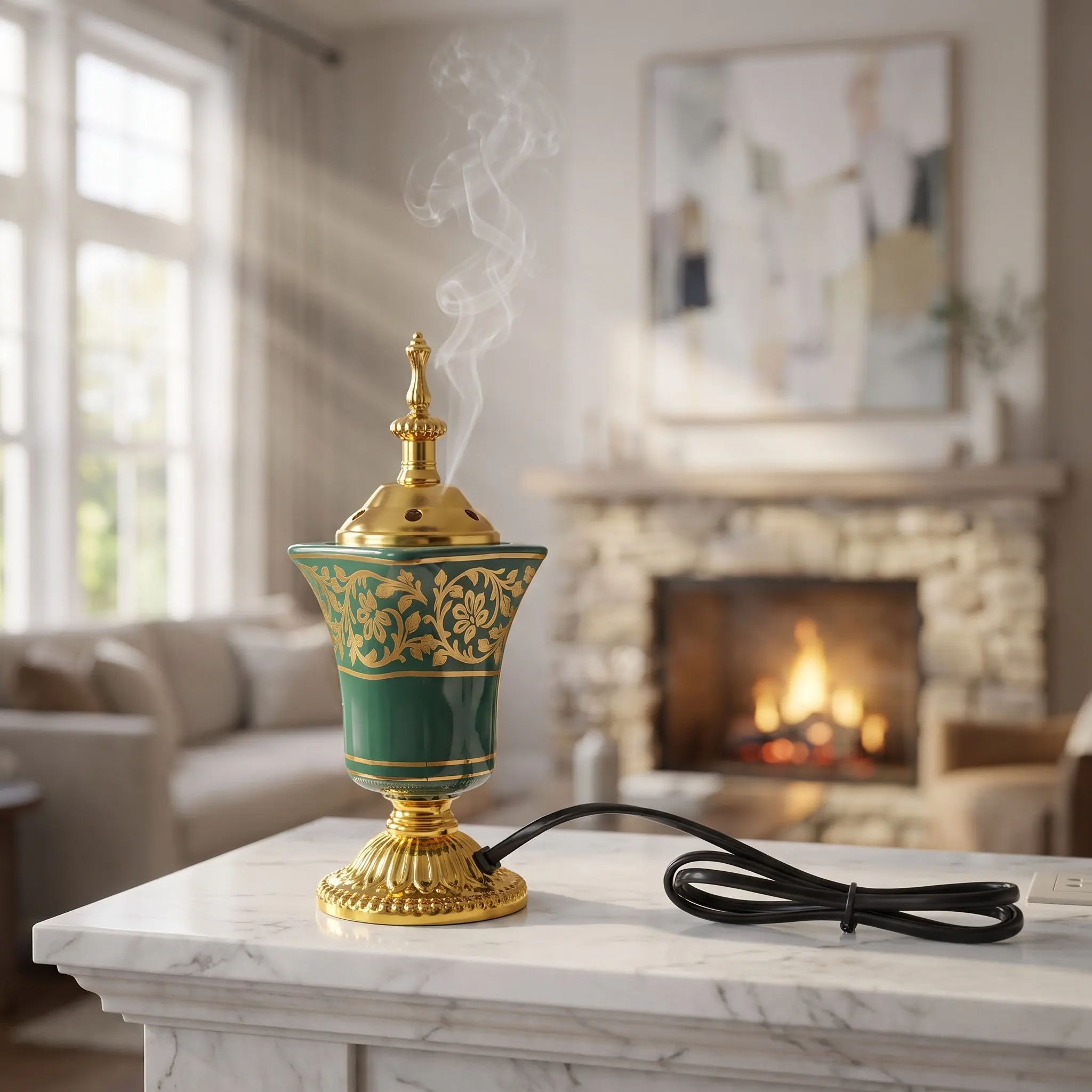 Arabian Electric Incense Burner 8 Inch Moroccan Style Plug in Bakhoor Burner for Home Aromatherapy Middle Eastern