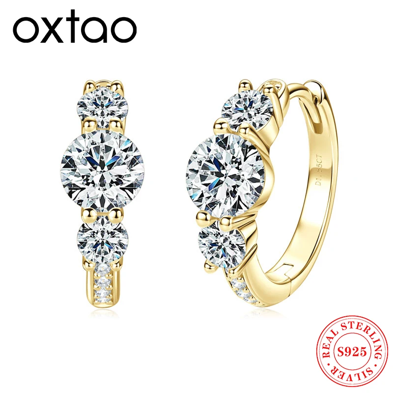 

OXTAO Hoop Earrings 6.5mm&4mm&1.3mm Moissanite Huggie Earring for Women 925 Sterling Silver Wedding Party Luxury Jewelry Gift