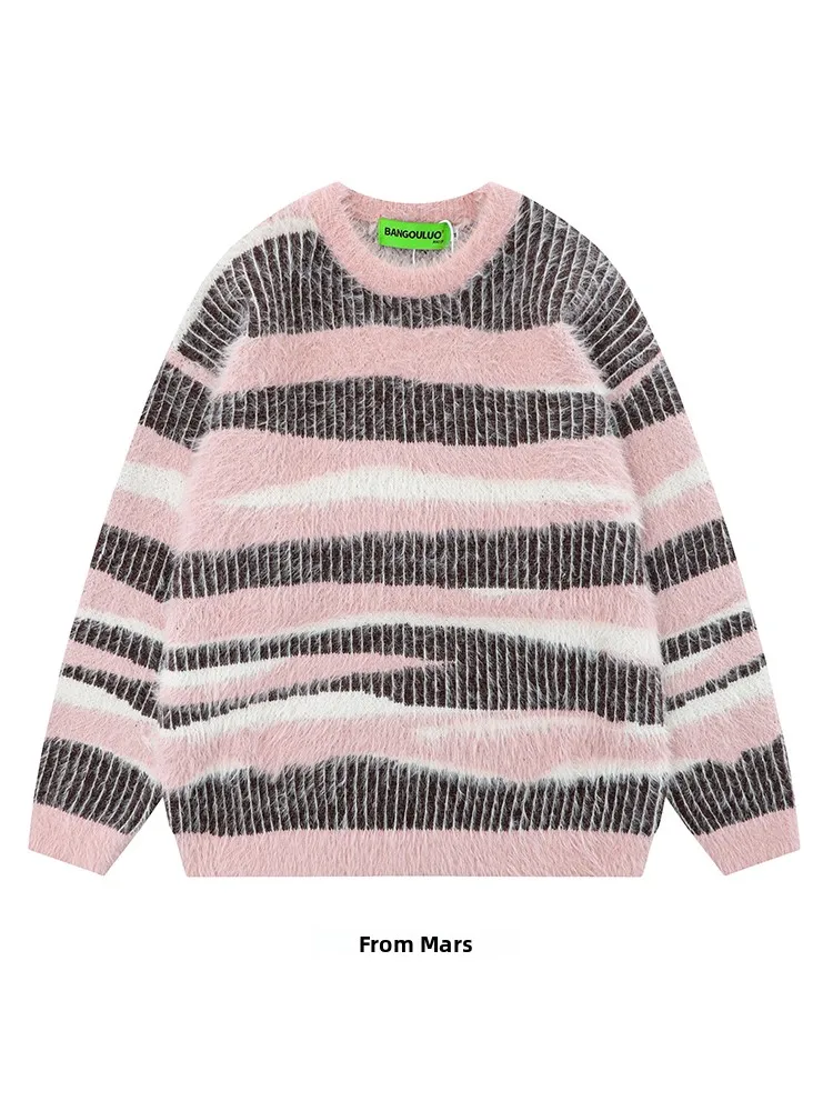 

from Loose Couple Knitted Sweater round Ne Unusual Color Blo Long Sve Winter Faion Street Sle Men's Clothing