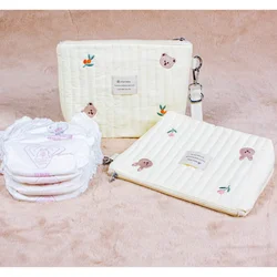 Portable Quilted Stroller Nappy Bags Organizer Olive Bear Embroidery Multifunctional Nappy Nursing Mommy Travel Makeup Pouch