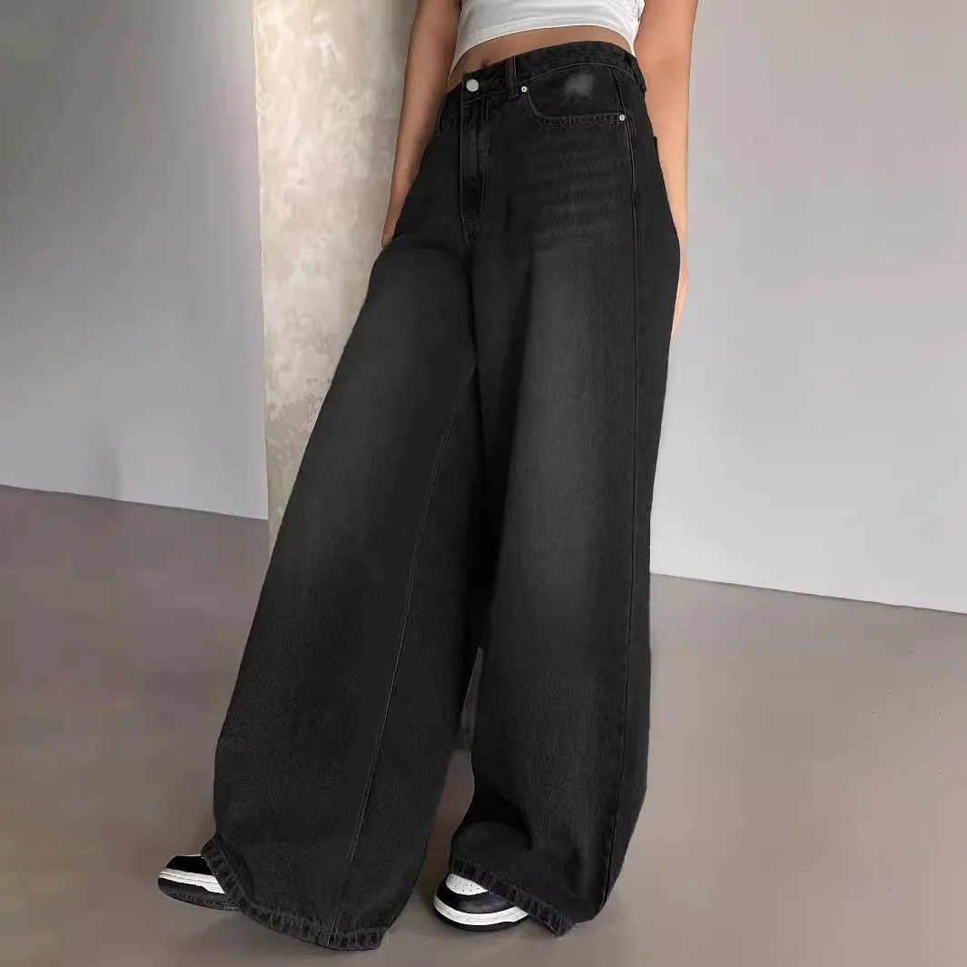 

Женские джинсы Y2K с широкими штанинами, в европейско-американском стиле, с эффектом потертости, с рваными элементами, повседневные, длиной до пола