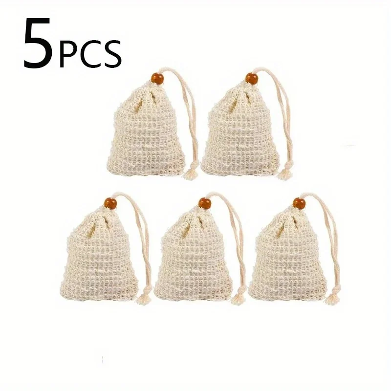 [Exfoliating Soap Saver] 5pcs Exfoliating Soap Saver Pouch | Mesh Drawstring Bag with Loofah Sponge for Shower And Bath