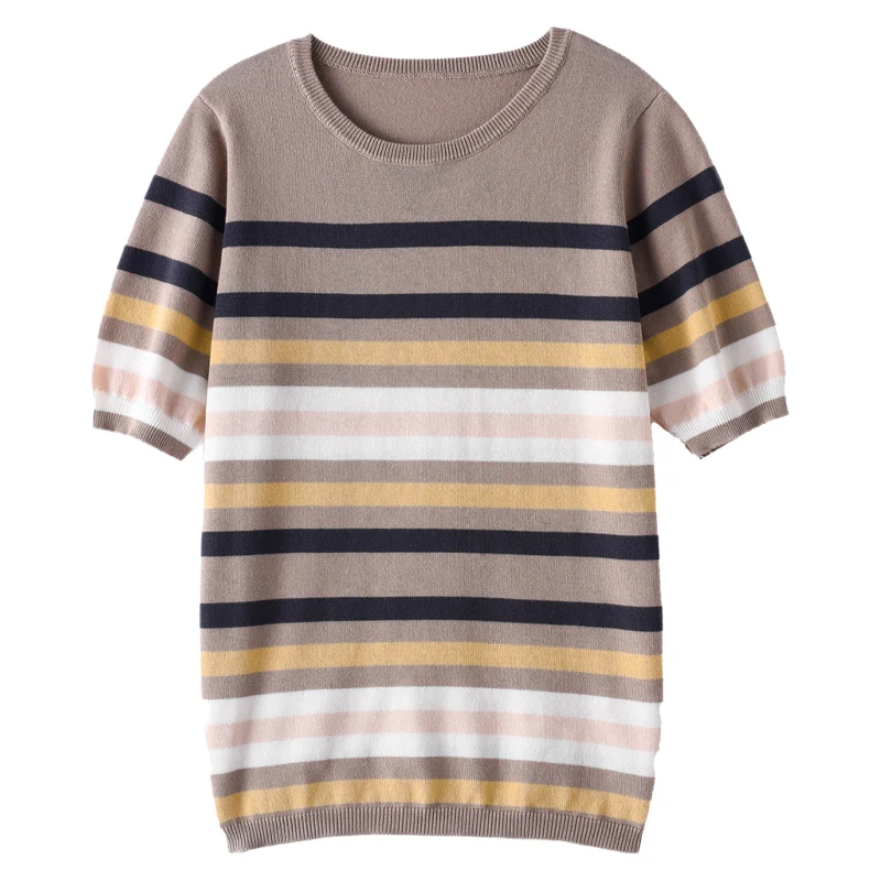 WinvyNee Summer Women 100% Cotton T-shirts Tops Short Sleeve O neck Striped Sweater Casual Basic Female Pullover A1092002