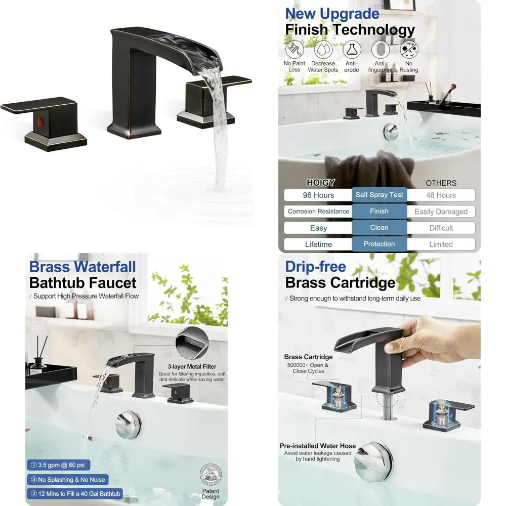 

Deck-Mounted Roman Tub Faucet Set with 2 Handles, Oil Rubbed Bronze Finish, 6-16 Inch Centers, 3 Hole Bathtub Fixture