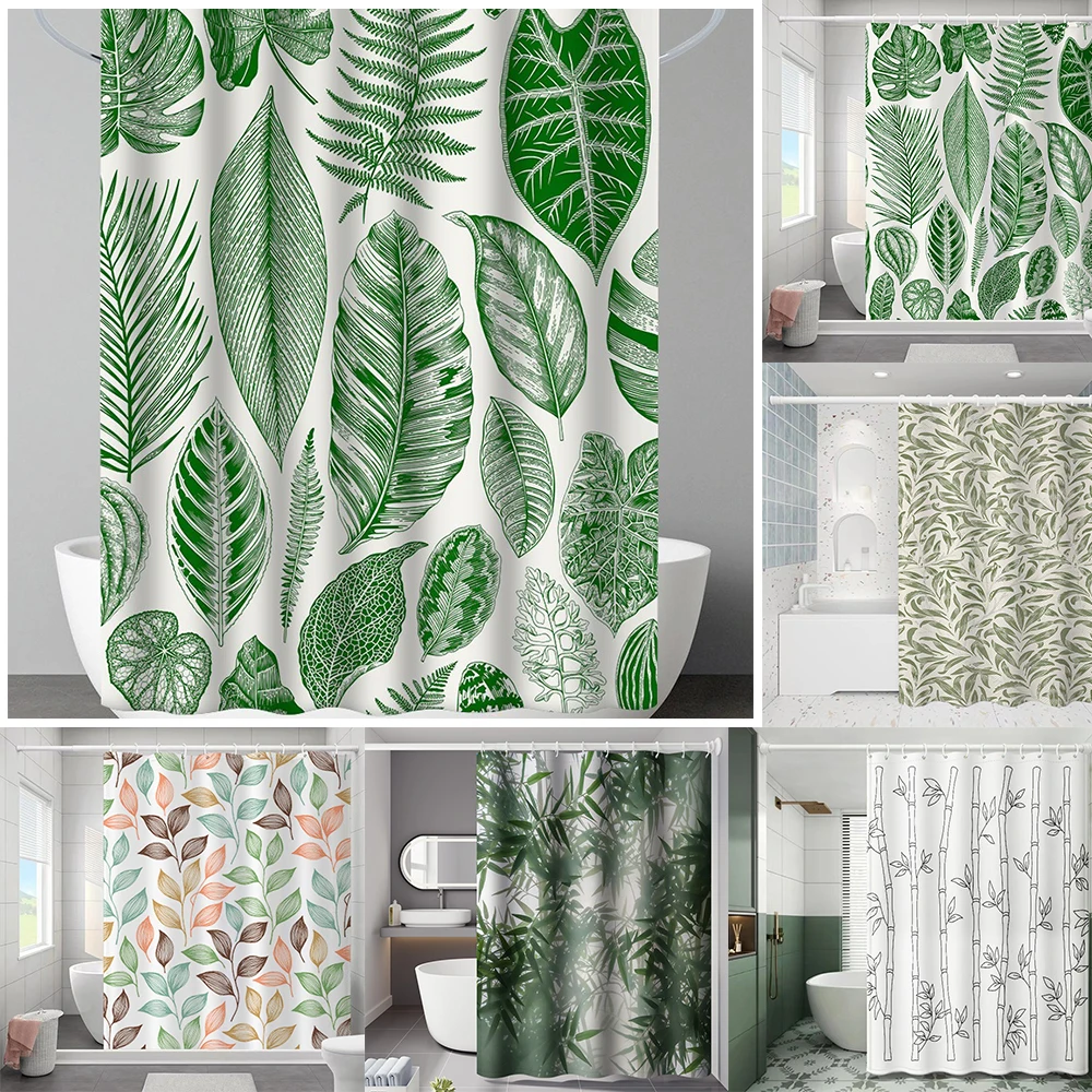 

Printed Green Tropical Plants Shower Curtains Thickened Anti-mildew Partition Curtain Bathroom Decorative Shower Curtain 샤워 커튼