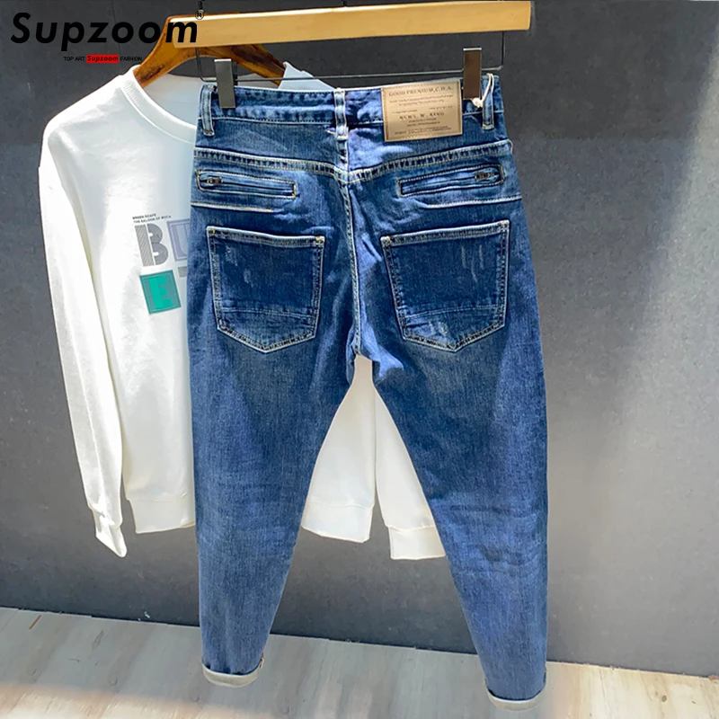 Supzoom New Arrival Hot Sale Top Fashion Autumn Zipper Fly Stonewashed Casual Patchwork Cargo Denim Pockets Cotton Jeans Men