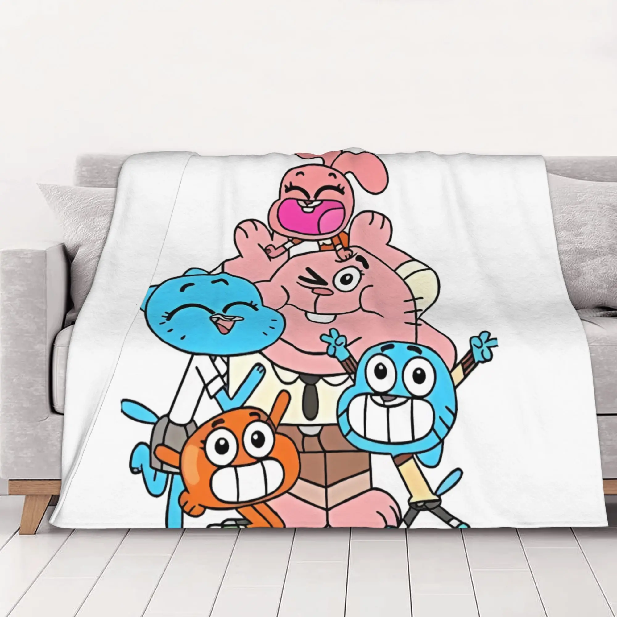 1PC home Cutecore white graphic tThe Amazing World of Gumball Blanket Super Cosy Plush Home Living Room Sofa halloween