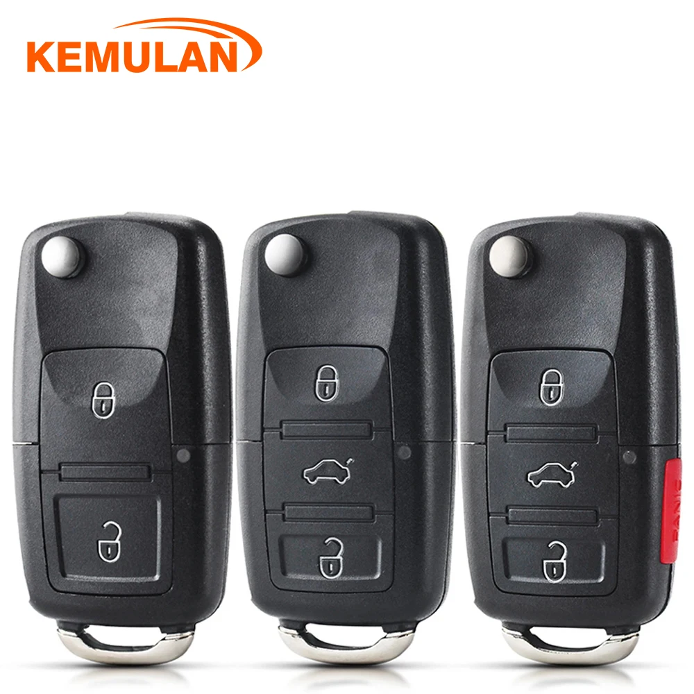 

Корпус выкидного ключа KEMULAN с 2 или 3 кнопками для Volkswagen VW Passat Polo Golf Touran Bora Ibiza Leon Octavia Fabia, без лезвия