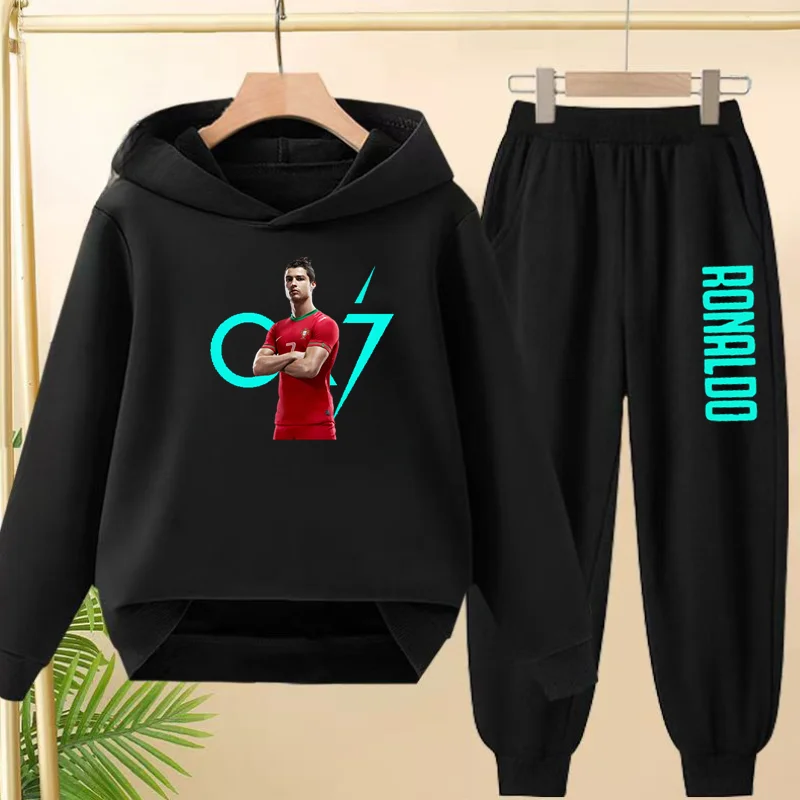 

2025Children Hoodie Tracksuit Football CR7 Fashion Print Sweat Pant Suit Boy Girl Kid Fashion brand Sport Leisure Two Pieces Set