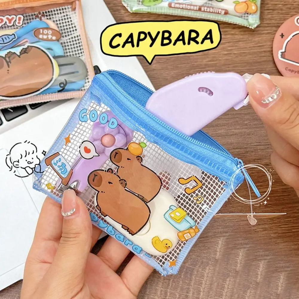 Carteira dos desenhos animados Capybara Transparente Coin Purse, Zipper Wallet, estojo protetor, titular do cartão de crédito, bolsa