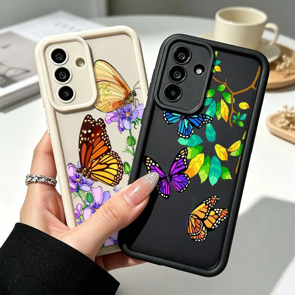 Butterfly Pattern Phone Case For Samsung Galaxy A71 A57 A56 A55 A54 A53 A52s A17 A16 A06 Eye Ladder Silicone Cover