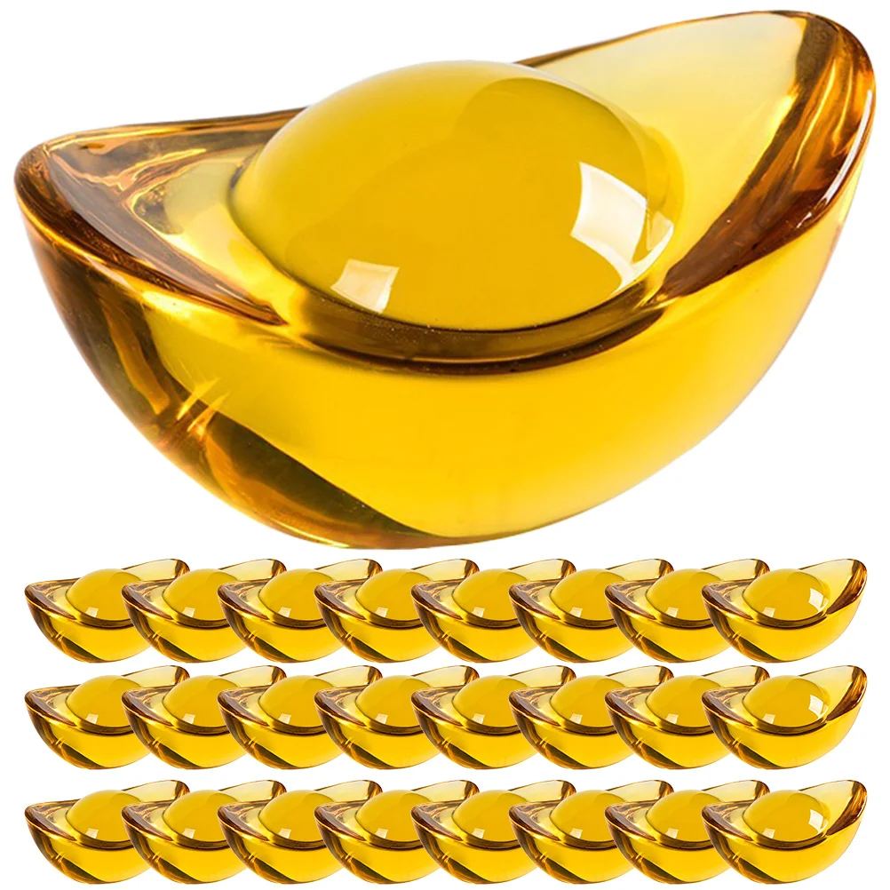 

25 Pcs Crystal Golden Ingot Decoration Lucky Wealth Statues Fengshui Adornment Home Office Prosperity Symbol Retro