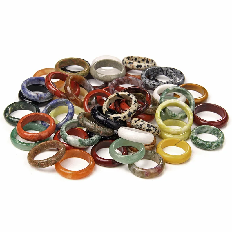 6mm Unisex Natural Mineral Ring Multicolor Black Green Red Agates Circle Ring Gem Stone Finger Rings Charms Gifts Wholesale