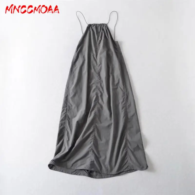 MNCCMOAA-Women\'s Sexy Backless Nylon Sling Midi Dress, Female Solid Sleeveless Casual Loose Cargo Dresses, Summer Fashion, 2024