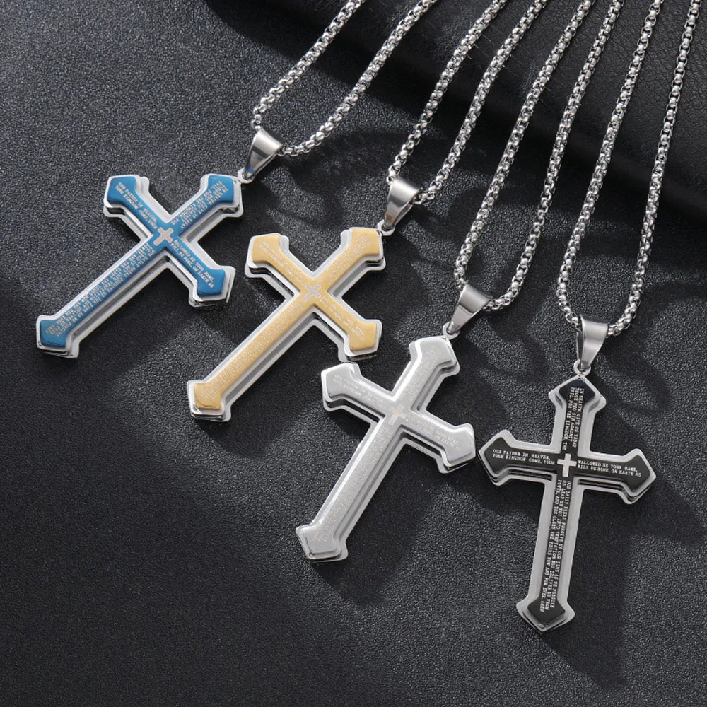 

Retro Christian Bible Text Cross Pendant Necklace Men Women Punk Amulet Stainless Steel Necklace Chain Jewelry Gift Wholesale