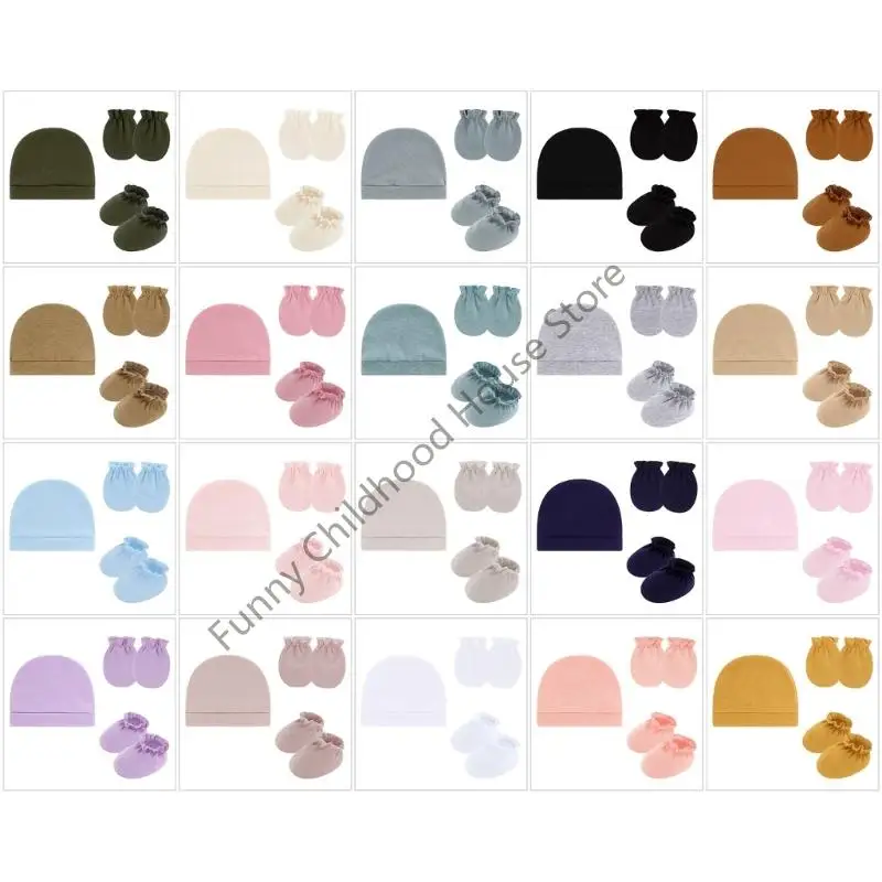 

D0LA детский капот с варежками и пинетками 3 кусочка набора сплошной дышащей ткань нежная на коже царапины