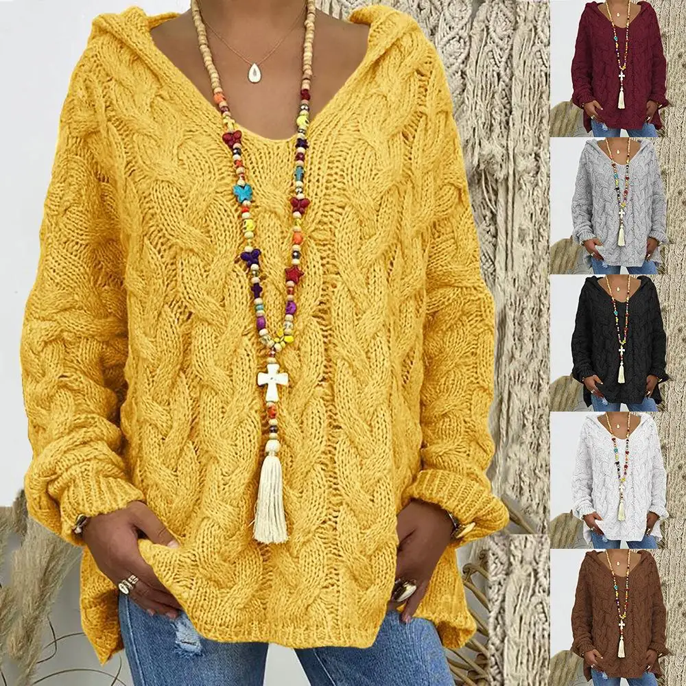 

Women's Thiened Fried Dough Twists Blouse Long Sve Crew Ne Color Knitwear Winter Faion Ladies' Premium Clothing