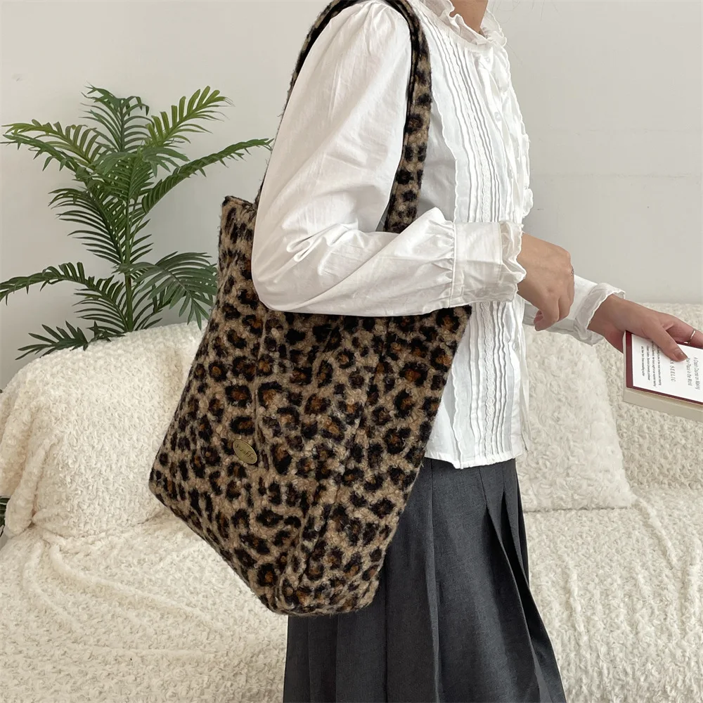 Sac fourre-tout à bandoulière en peluche verticale à carreaux, Style coréen Ins, Double face, Double usage, grande capacité, nouvelle collection automne et hiver