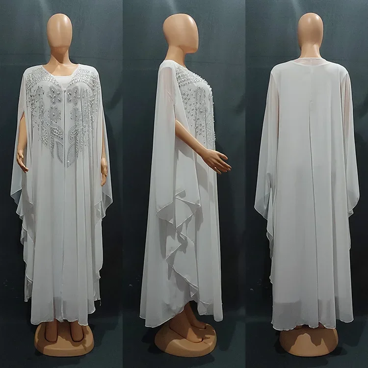 Robe de Soirée Africaine en Mousseline de Soie pour Femme, Boubou, Ankara, Dashiki, Kaftan de Dubaï, Abaya Marocaine, Ensemble de 2 Pièces