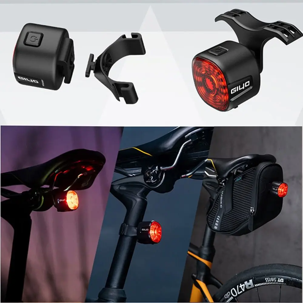 Rechargeable Smart LED Bike Brake Tail Light 6 Modes IP66 Waterproof Mountain Helmet Warning Light Dustproof Stop Signal