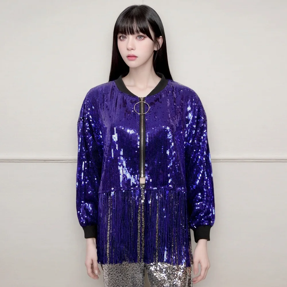 Leistung Kostüm Jazz Bühne Pailletten Quaste Jacke Street Dance Mode Kleidung Frauen Kleidung Mantel Tanz Tragen