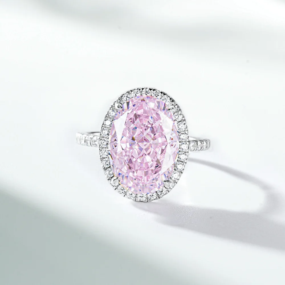 Dazzling 18K Real Platinum PT950 Colorful Ice Flower Cut Oversized Pigeon Egg Moissanit Ring for Women Exploding  Egg-Shaped