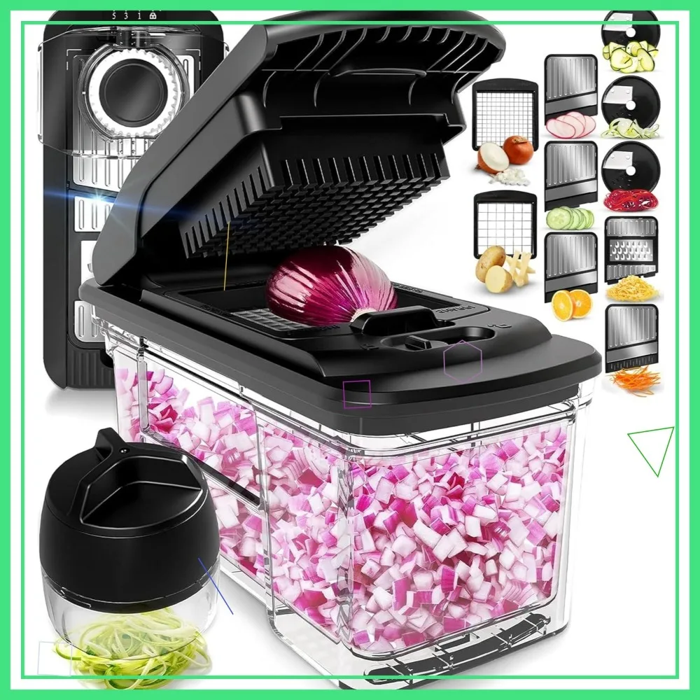 

6-in-1 Stainless Steel Vegetable Chopper and Mandoline Slicer with Cheese Grater, French Fry Cutter, Bonus Spiralizer