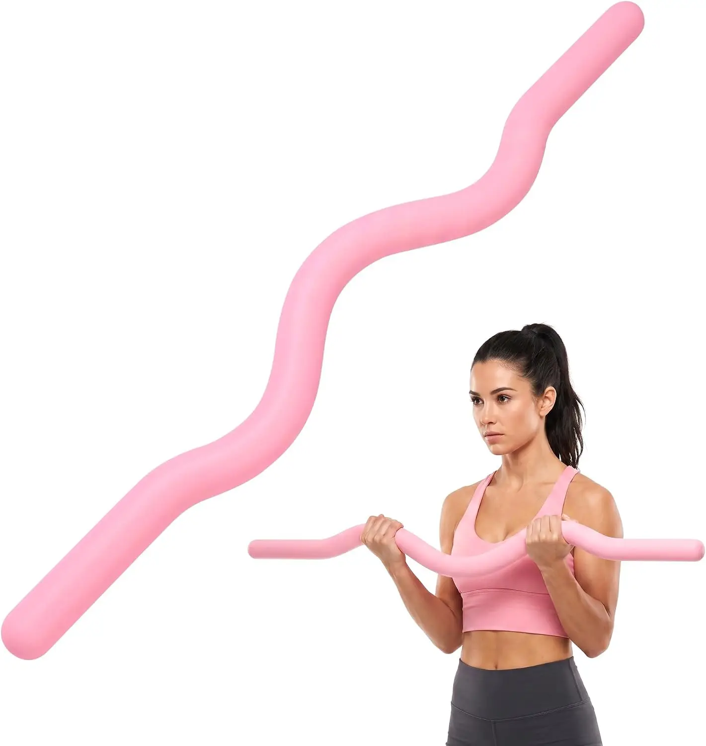 15LB Weighted Workout Bar Curved Pilates Bar Steel Core Silicone Coating Non Slip Exercise Body Bar Strength Training Equipment For Home Gym Yoga Squats Full Body Workout Black
