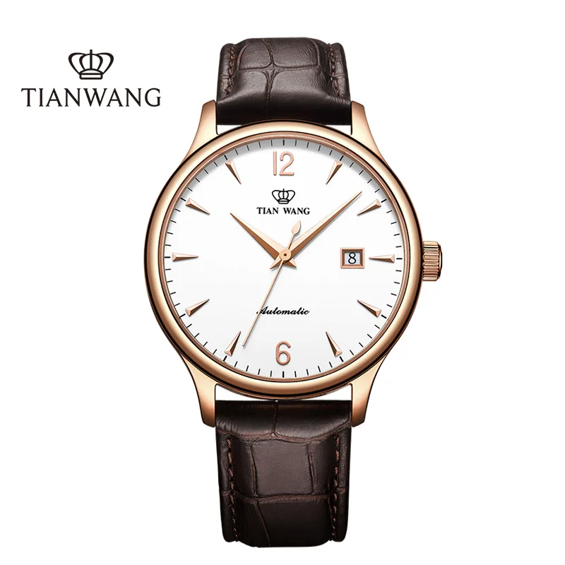 TIAN WANG Watches for Men NH35 Leather Mechanical Watch Simple Stainless Steel High-end Belt Automatic Wristwatch Mens Gifts