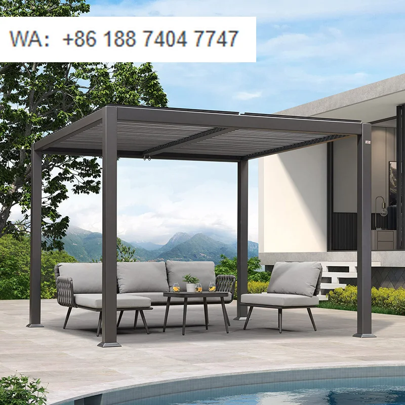 Outdoor Motorized Adjustable Aluminum Alloy Pavilion Canopy with Remote Control Waterproof Sliding Folding for Balcony Use