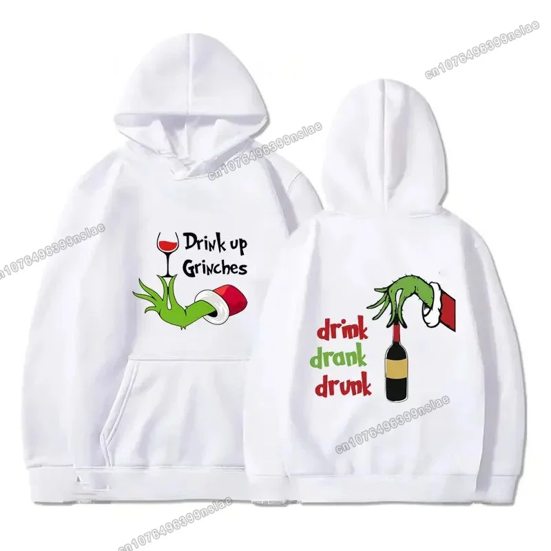 Winter Cotton Fleece Hoodie Merry Christmas Green Hairy Grinch Print Graphic Sweatshirt Party Warm High Quality Men Women Clothe