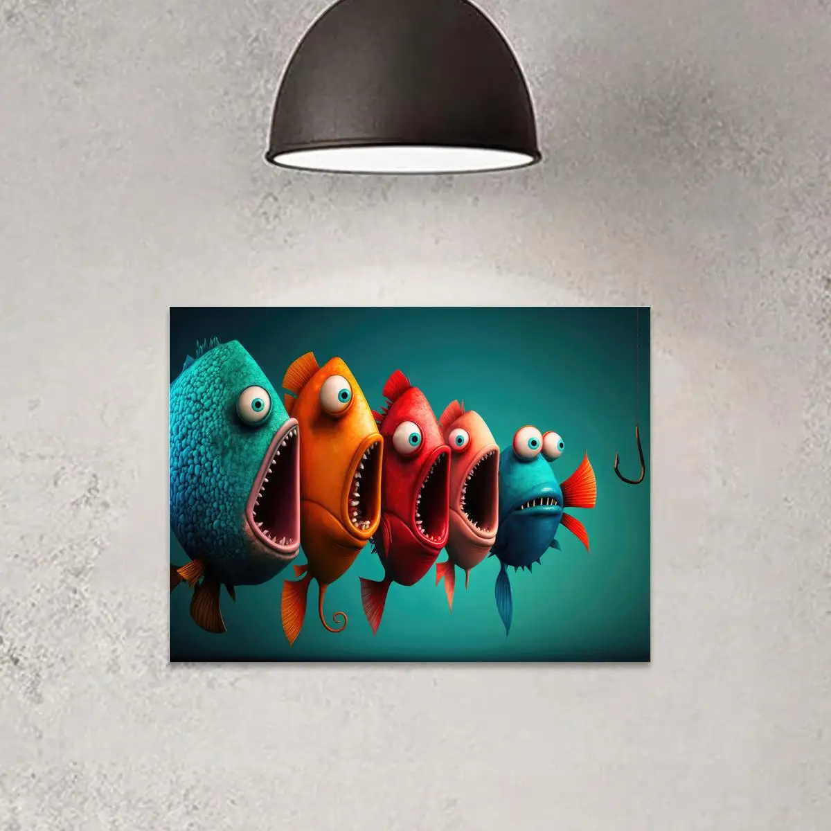 1pc Canvas Painting Cartoon Fish Wall Art, Funny Animal Poster, Artwork Wall Painting for Living Room Home Wall Decor, No Frame