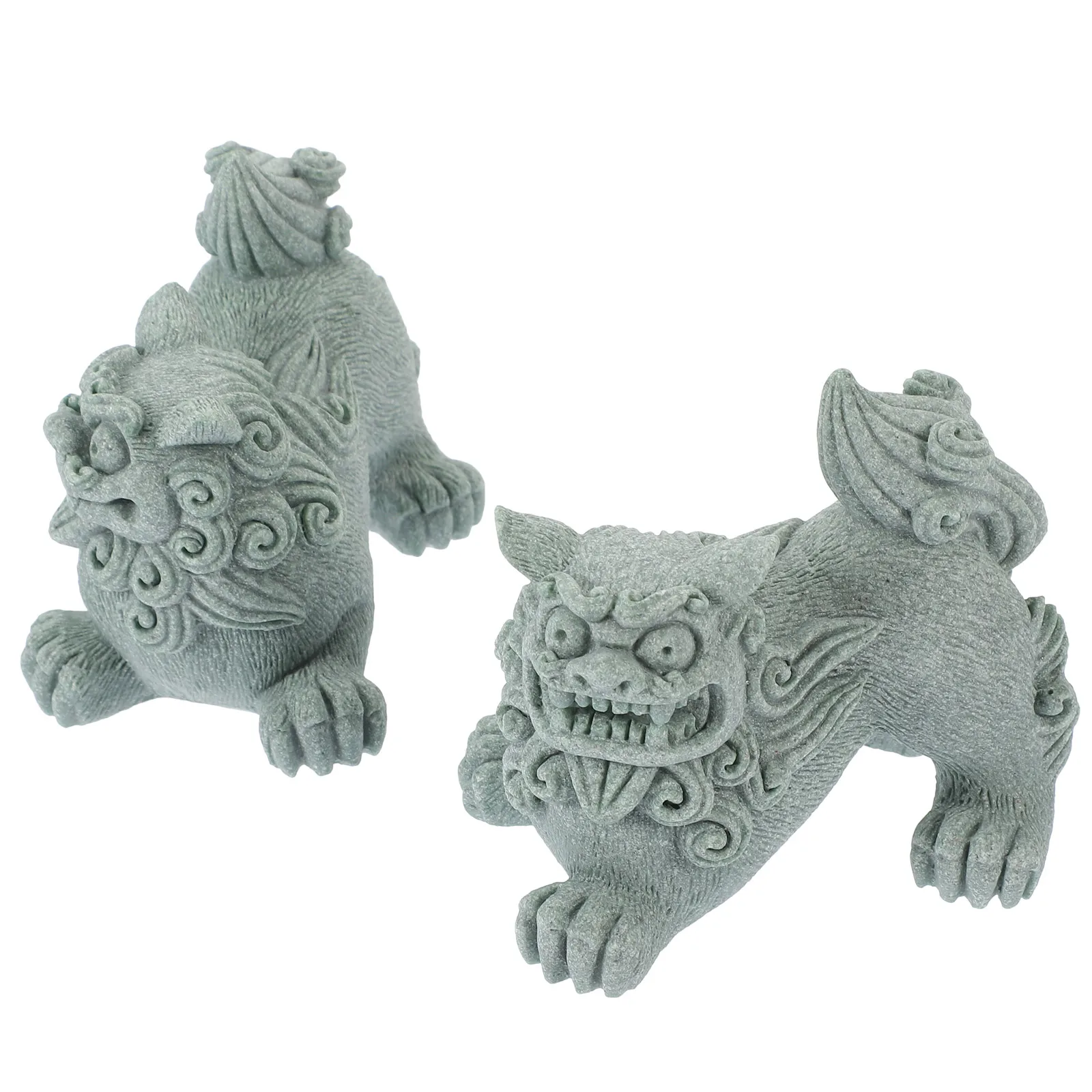 

1 Pair Sandstone Statues Vintage Chinese Guardian Lion Figurines Garden Bonsai Plant Pot Ornament Micro Landscape Decoration