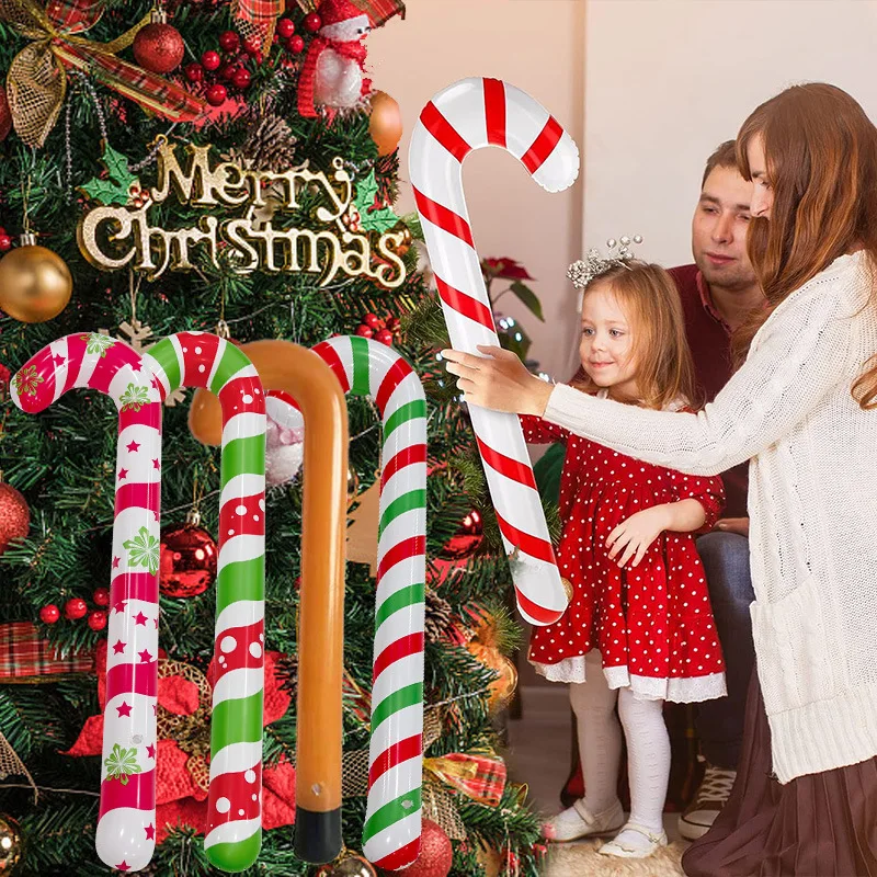 2/4/6Pc Kerst Opblaasbare Candy Canes Stick Ballonnen Nieuwjaar Kerstvakantie Decoraties Snoepstokken Speelgoed Voor Buitenfeest