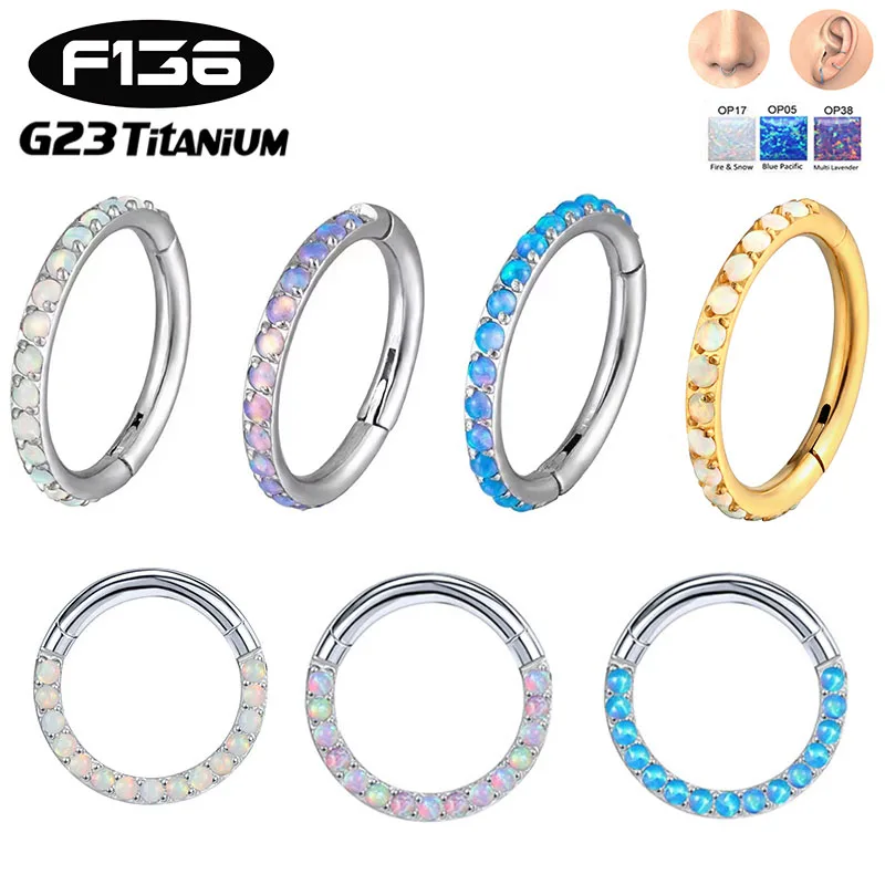 

1PC Piercing Nose Ring G23 Titanium Cartilage Earring Hoop Opal Nose Septum Hinge Clicker Helix Conch Piercing Jewelry For Women