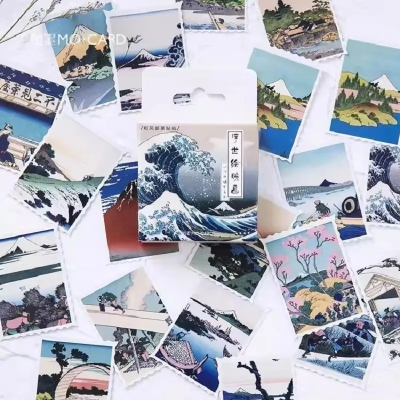 45PCS Japanese Ukiyo-e Boxed Stickers The Great Wave off Kanagawa Fuji Mountain Decorative Sticker Pack for Journal