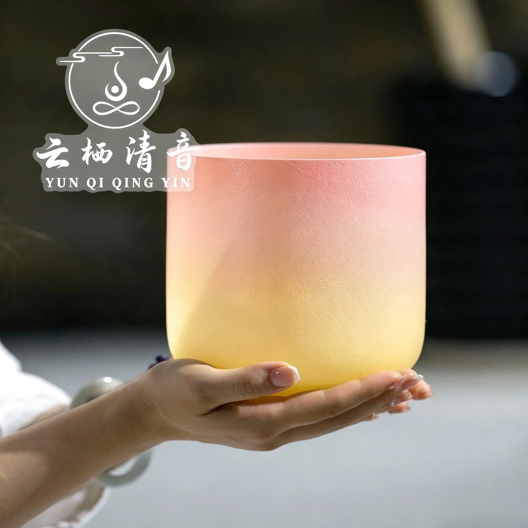 YUN QI QING YIN Desert Rose Quartz Singing Bowl 7 Inch Chakra Alignment Vibration Therapy Crystal Bowl For Yoga Sound Bath Spiritual Meditation With Mallet