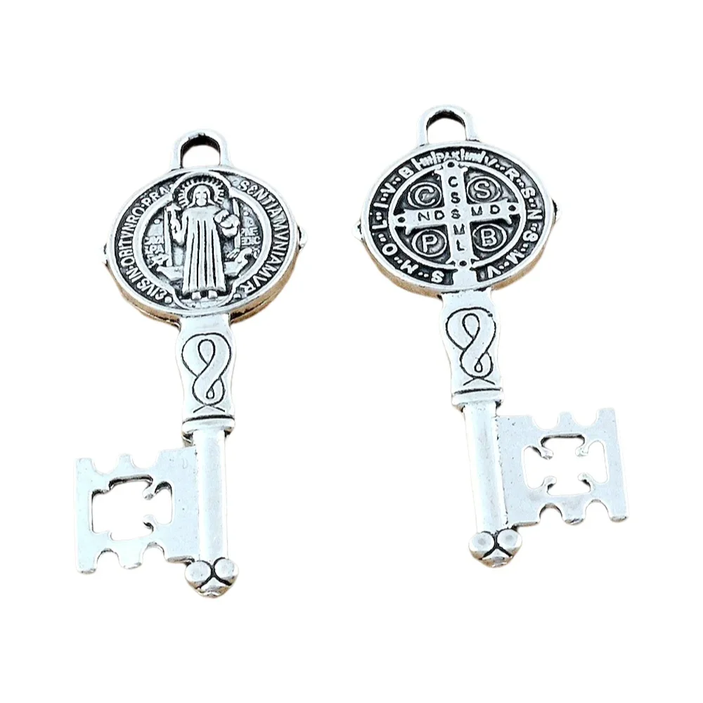 

20Pcs Charms Saint Benedict Exorcism Medal Catholic Cross Key Pendants Antique Jewelry Making DIY Handmade Craft A-173