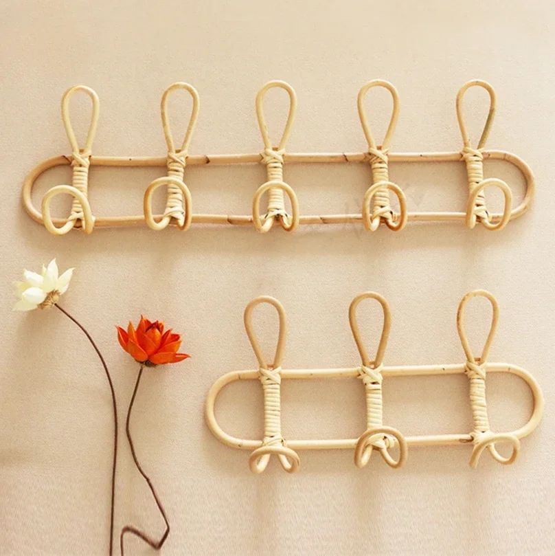 Rattan Hanging Wall Hooks for Kids Garments Organizer Clothes Hat Hanging Hook Room Decor Hangers Clothing Storage Rack Stylish