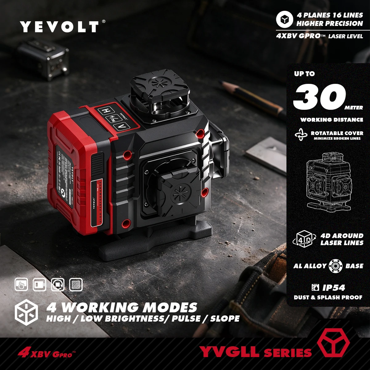 Laser Level 16 Lines 4D Green - YEVOLT YVGLL4BS16 Nivel Láser Verde 4D