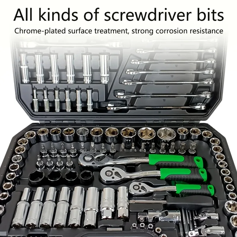 150/46Pcs Premium Heavy Duty CR-V Socket Wrench Ratchet Set, Multifunctional Auto Mechanical Repair Tool Kit with Storage Case gallery 2
